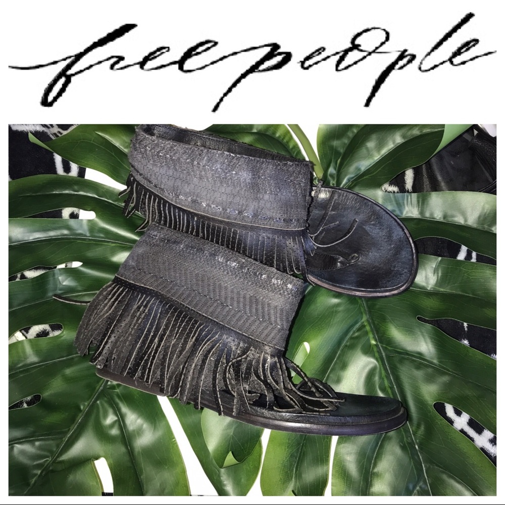 Free People Wonder Land Leather Fringe Sandals EUC